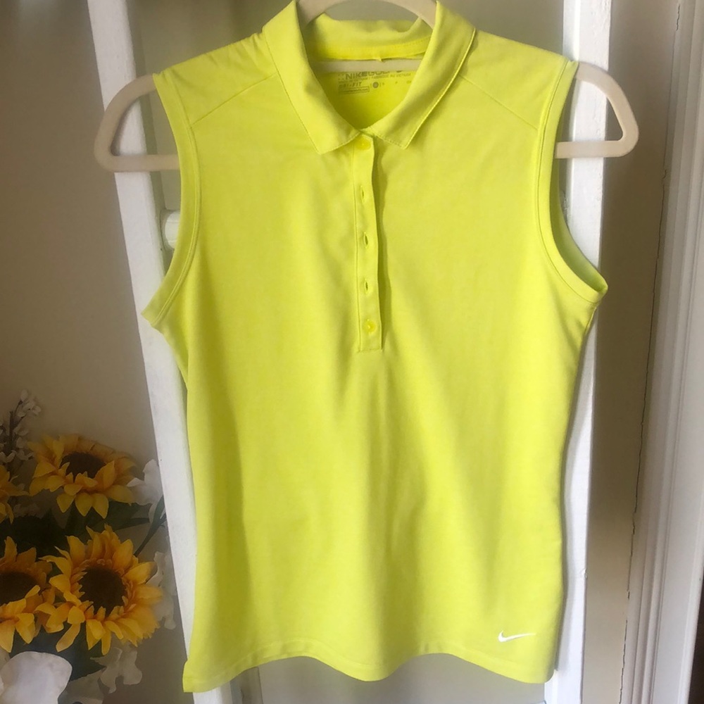 Nike Yellow Lime Dri Fit Sleeveless Golf Shirt.  Size Small.